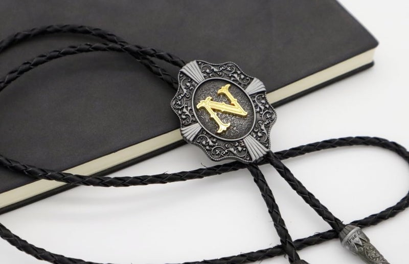 KECOL Western Letter Bolo Tie Cowboy Aalphabet A to Z Neckties Necklace for Men Women - Image 4